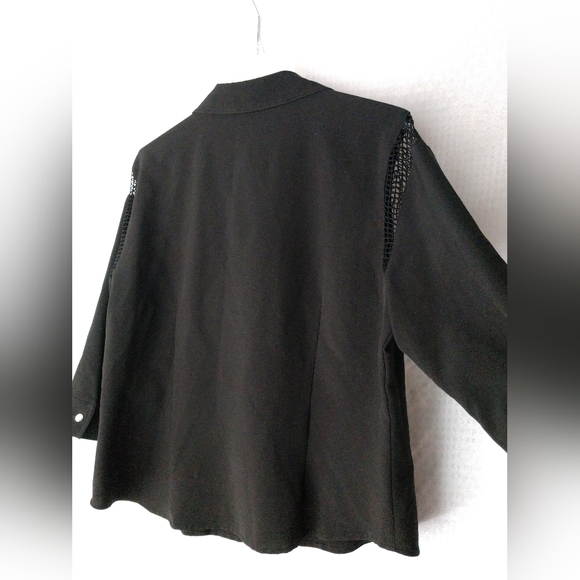 Kathy Che Stretch Black Shirt Top Netting Detail Size 16, Chest 42" - Picture 4 of 4